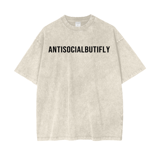 ANTISOCIALBUTIFLY LOGO TEE CRME ACID WASH